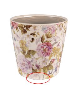 Dekor Deluxe starinski keramicni cvetlicni loncek umazano bele bez barve poslikan s pisanimi rozami in zelenimi listi